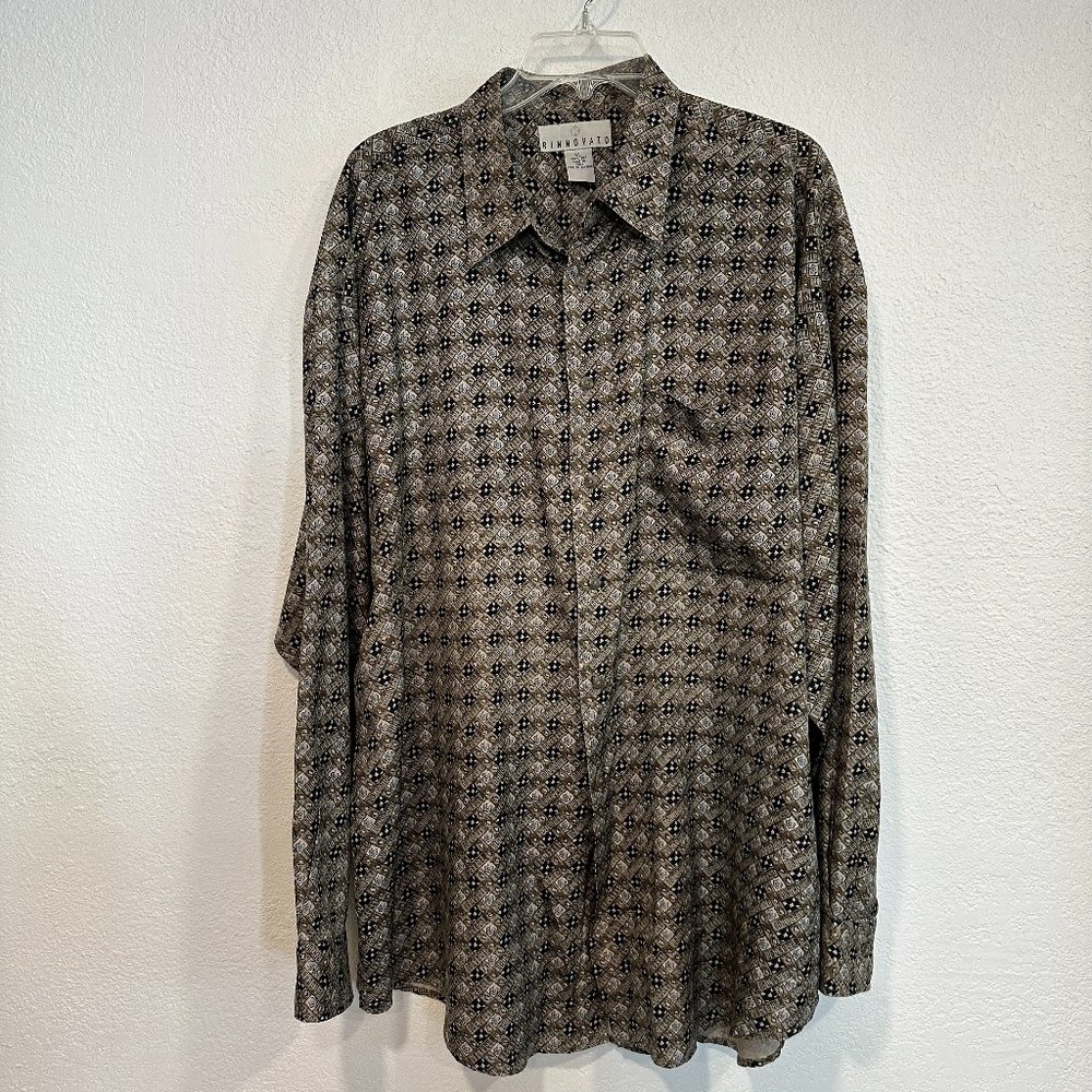 Vintage Rinnovato Silk Button Front Shirt 1 Pocket Long Slvs MultiColor Mens XL